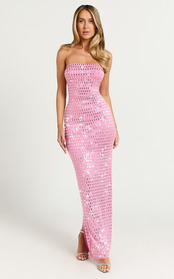 Joyce Maxi Dress - Heat Press Strapless Dress in Pink