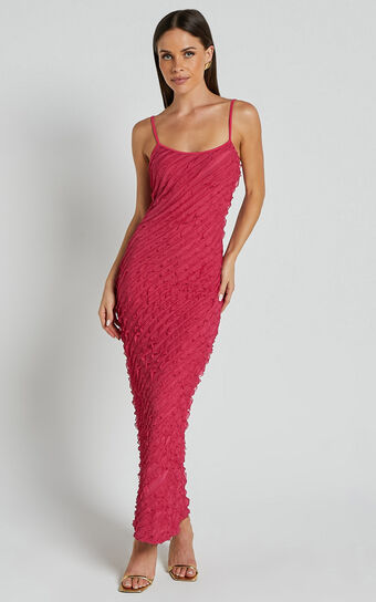Lilibeth Midi Dress - Strappy Frill Detail Slip Dress in Pink