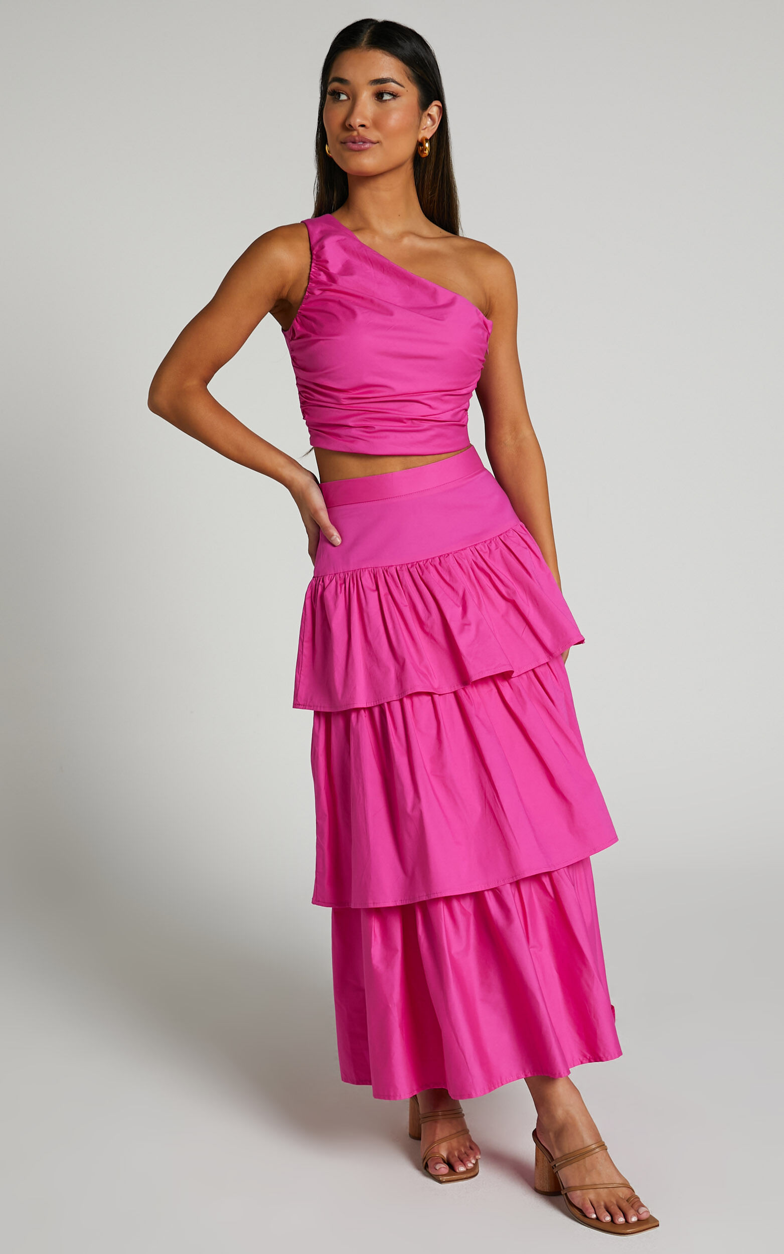 Kaycie Two Piece Set - One Shoulder Asymmetrical Ruched Top