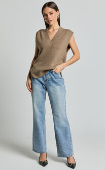 Chenelle Top - Sleeveless Knit Sweater Vest in Biscuit