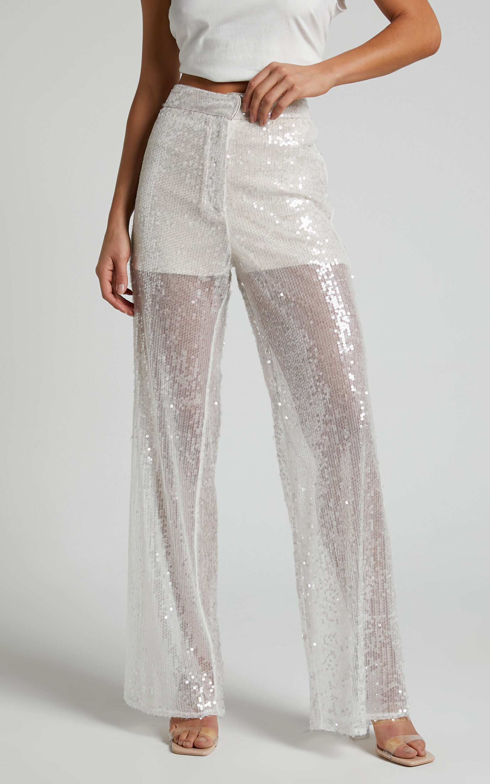 White sheer trousers outlet