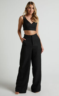 Adelaide Two Piece Set - Crop Top and Wide Leg Pants Set in Black
