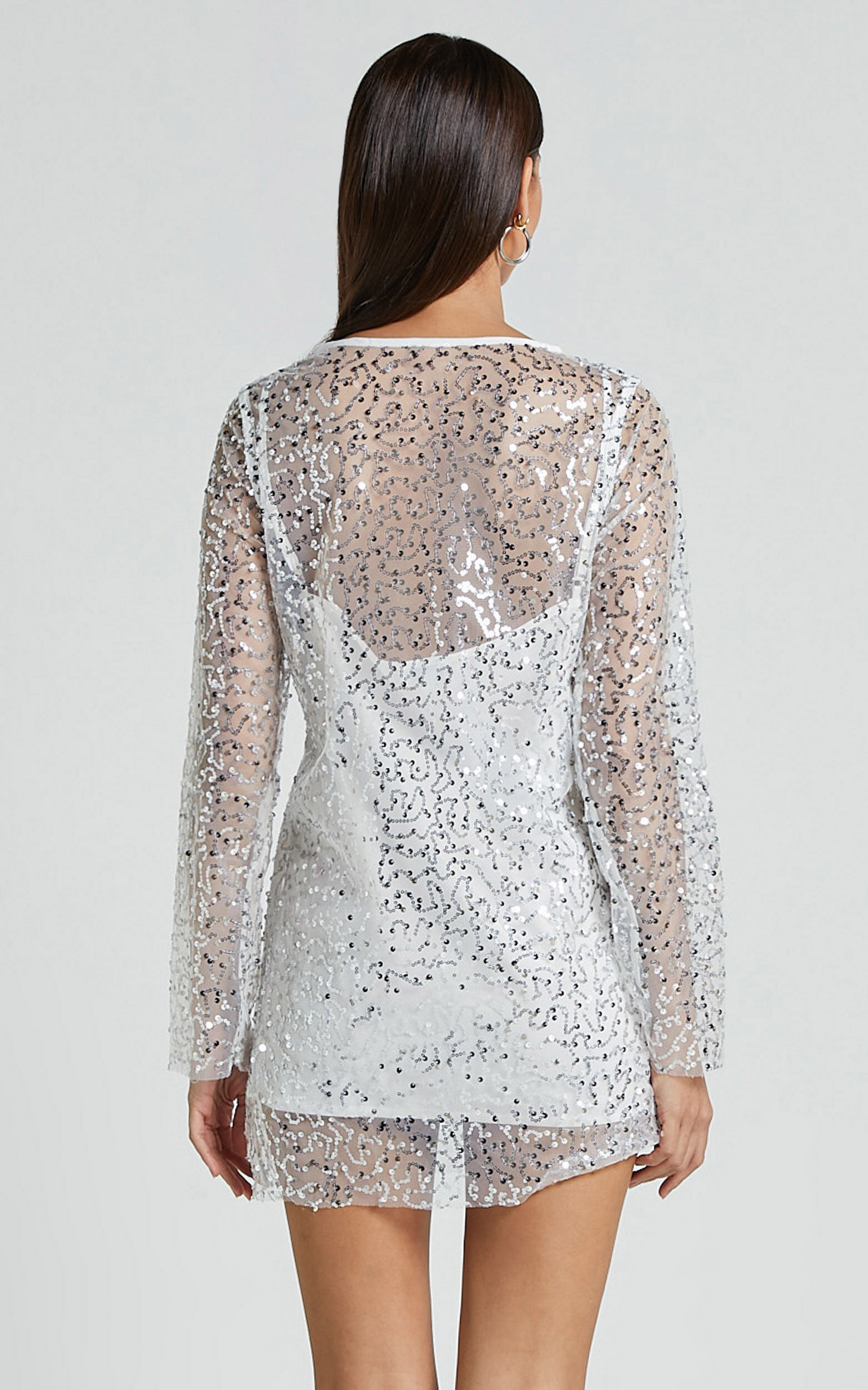 White long sleeve glitter dress outlet