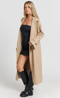 Mella Coat - Belted Longline Coat in Camel