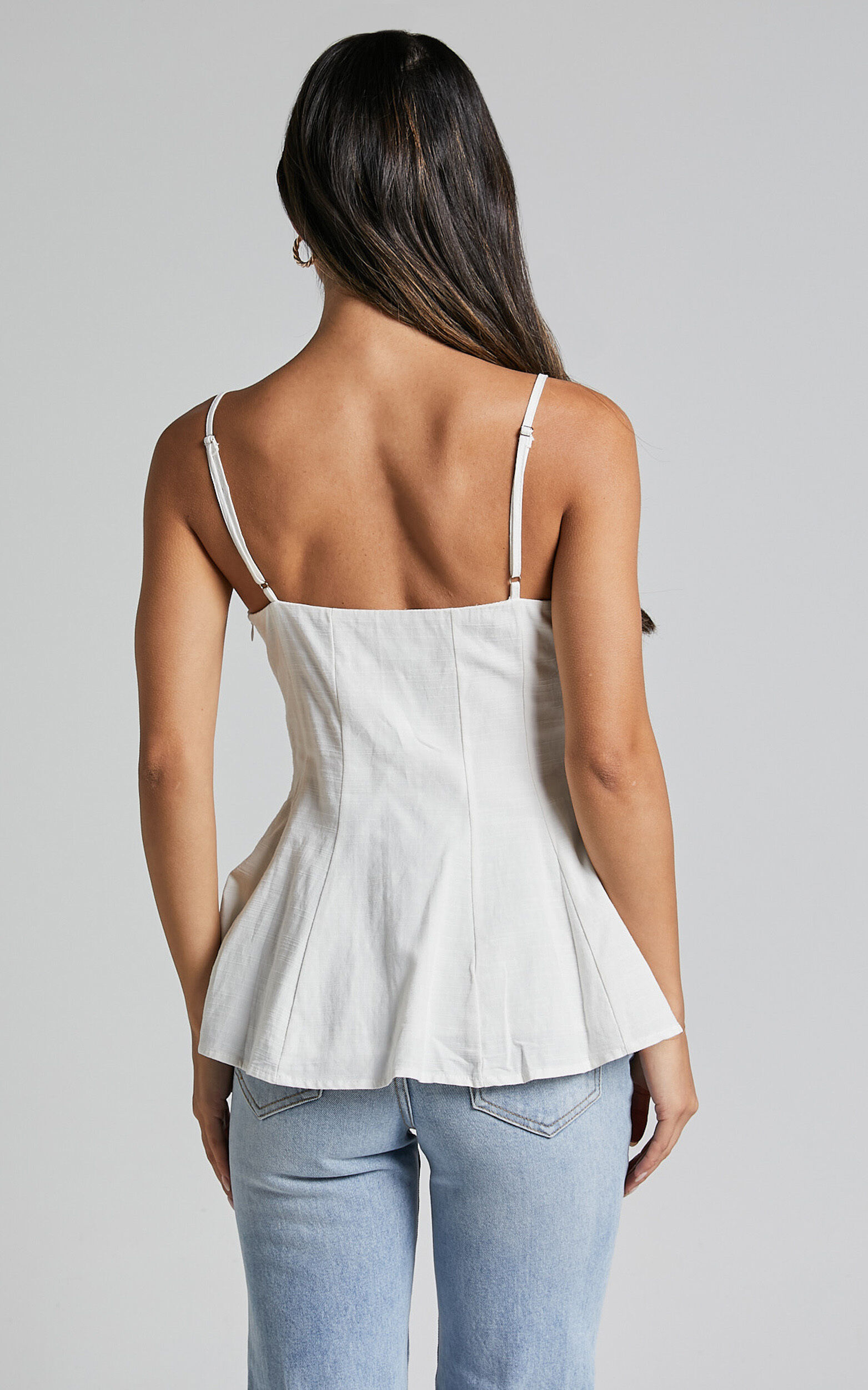 Louella Top - Strappy Panel Seam Peplum Cami in White | Showpo USA