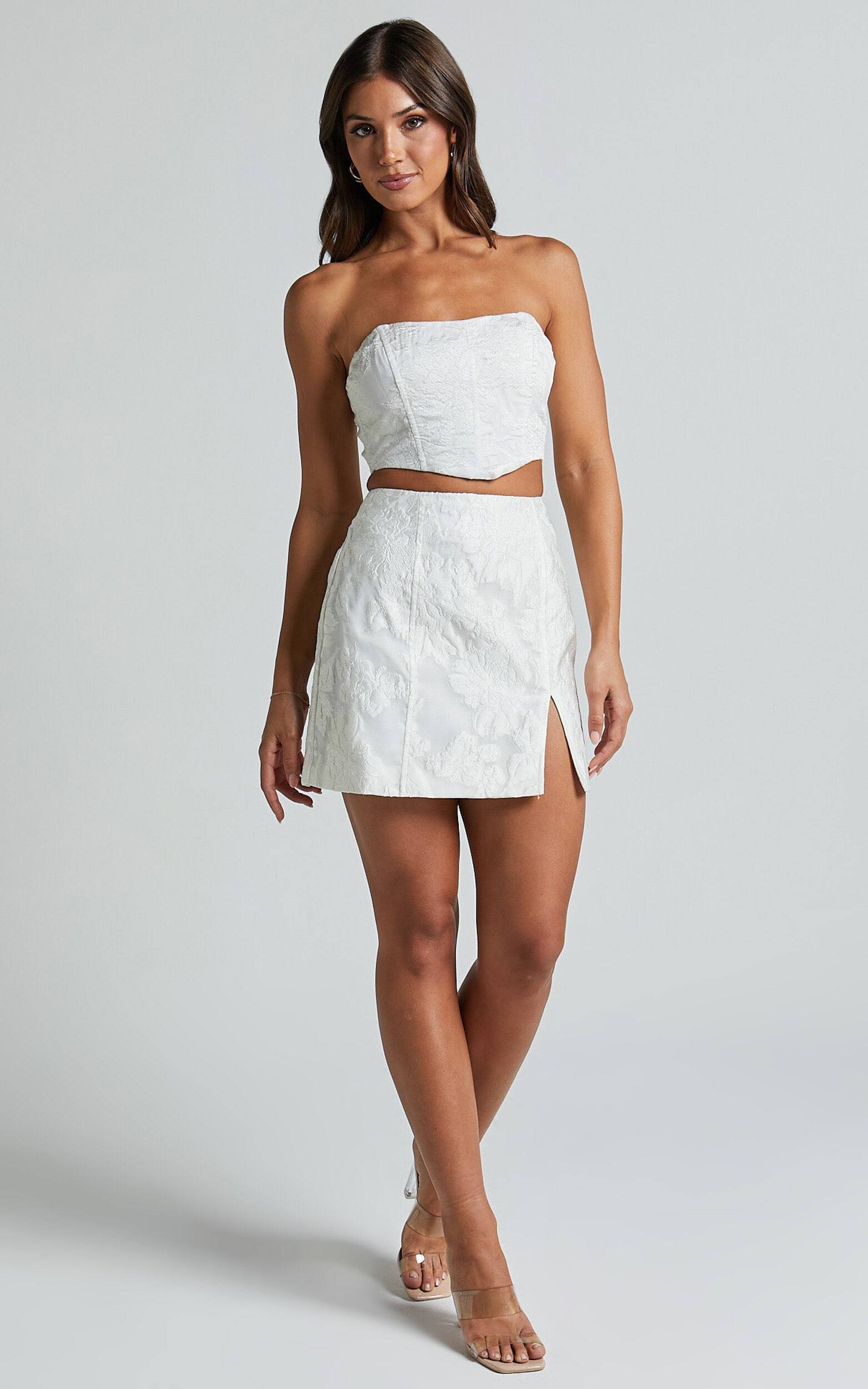 Split mini skirt white on sale
