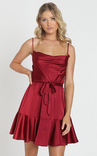 Like You Never Know Dress In Wine Satin