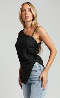 Andre Top - Asymmetric Shoulder V Hem Cami in Black