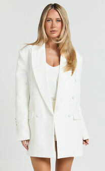 Cybill Blazer - Double Breasted Oversized Blazer in White