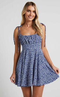 Summer Jam Mini Dress - Strappy Slip Dress in Blue Floral