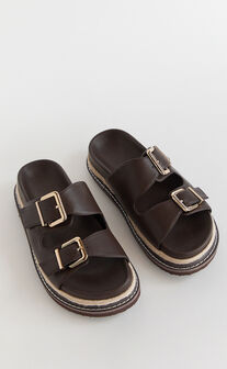 Billini - Alder Slides with Hardware Buckle in Chocolate
