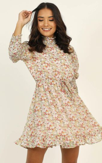 Sweetest Thing High Neck Mini Dress In Multi Floral