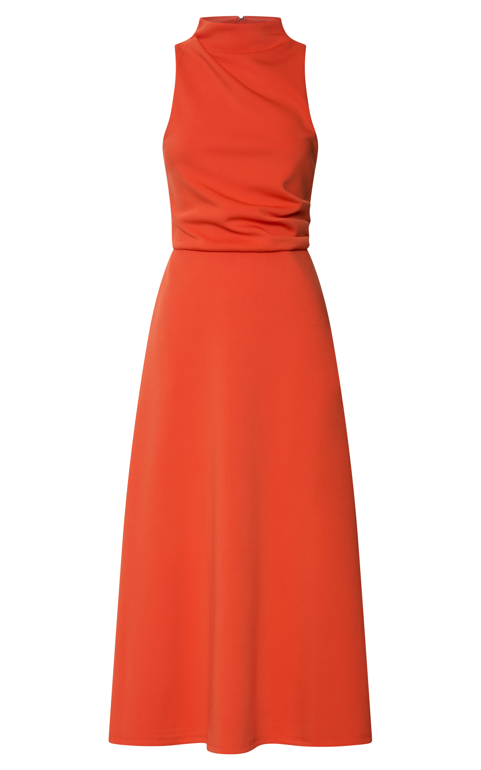 Macy Midi Dress High Neck A Line Dress in Orange Showpo USA
