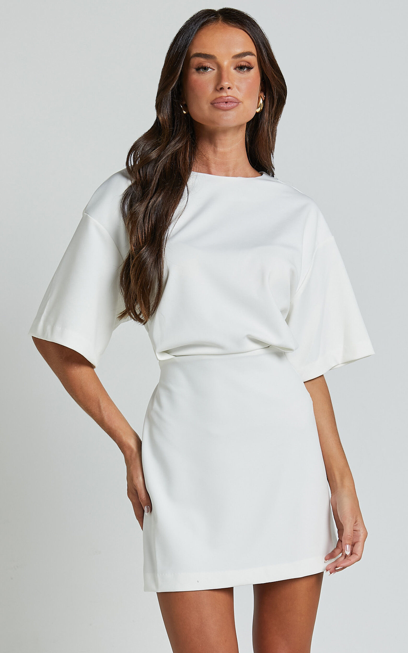 Karyna Mini Dress Short Sleeve Boxy T shirt Dress in White