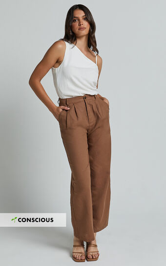 Celenia Pants - High Waisted Wide Leg Pants in Brown