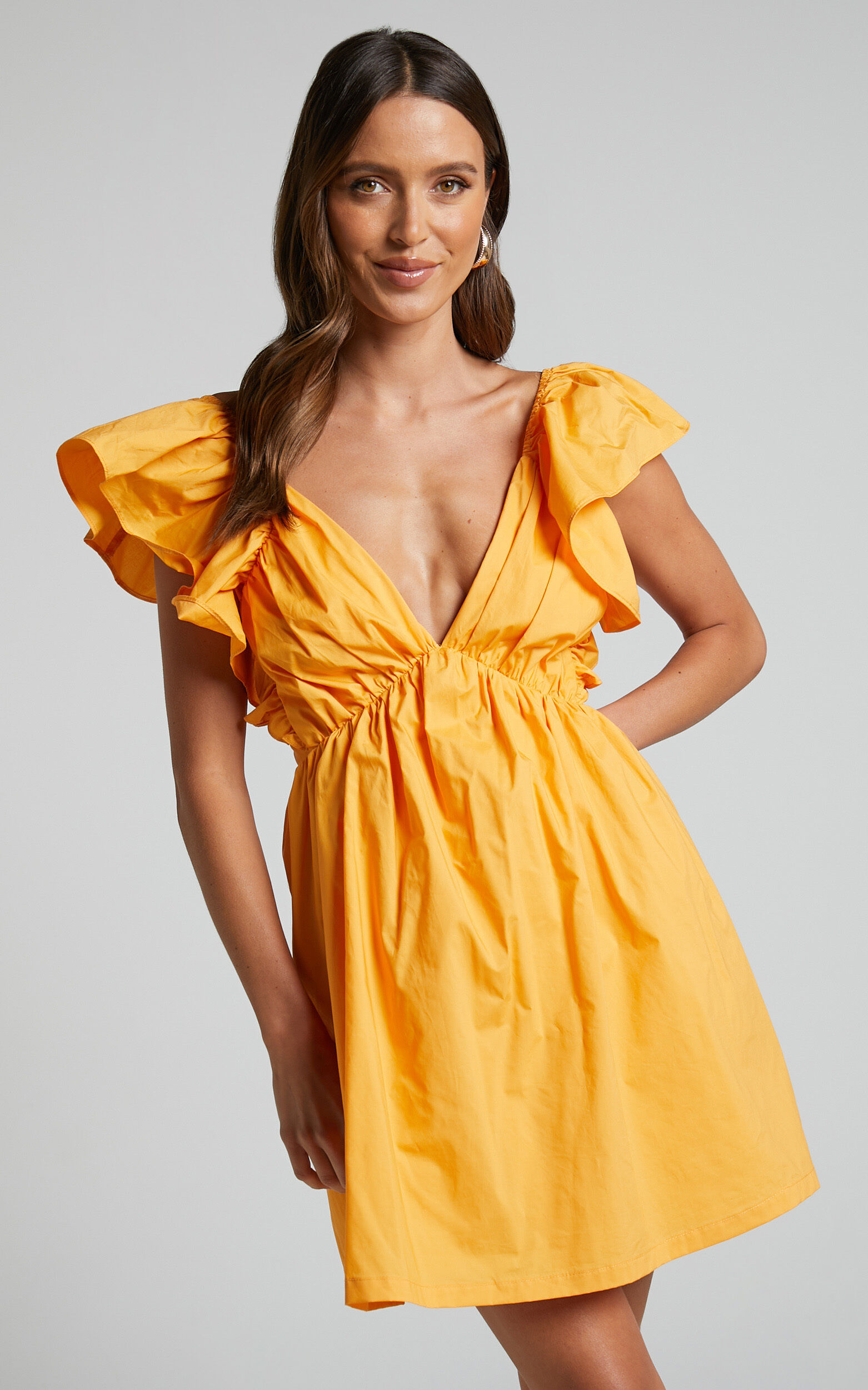 Warehouse tie back online ruffle midi dress