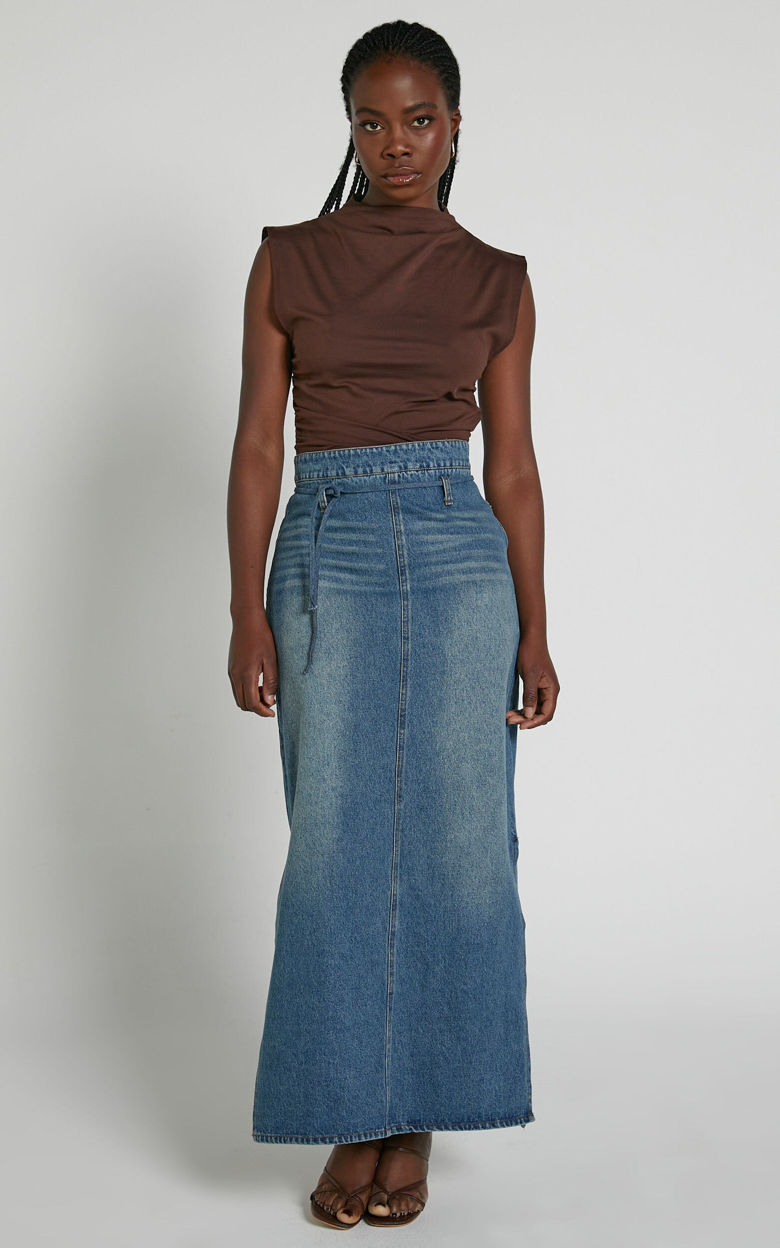 Denim skirt tie waist online