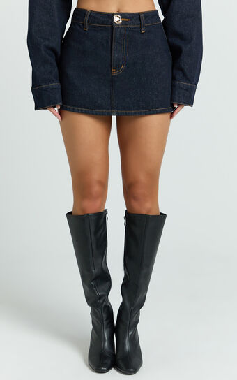 Fabia Skort - Denim Mid Rise Skort in Raw Denim Wash