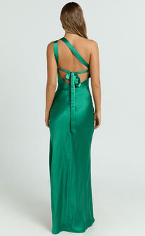 Zahra Maxi Dress - One Shoulder Tie Back Dress in Emerald