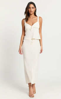 Polly Top - Linen V Neck Wide Adjustable Strap Cami Top in Stone