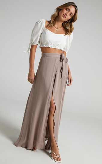 Break A Leg Maxi Skirt - Wrap Tie Skirt in Mocha