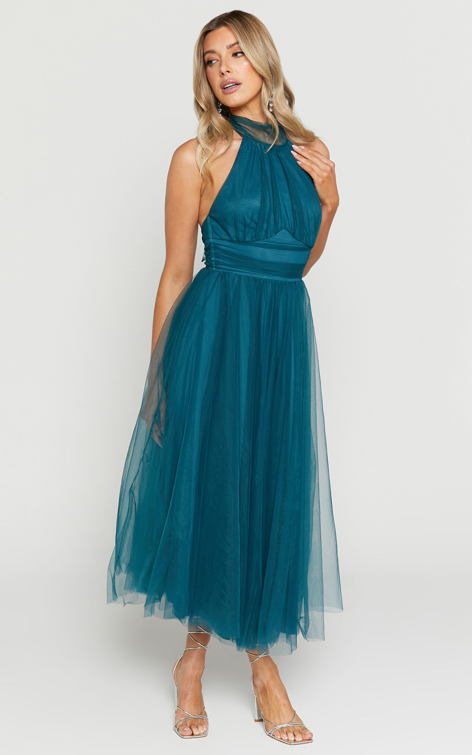 Teal halter neck outlet dress