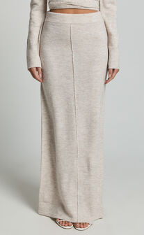 Tessa Maxi Skirt - Knitted Column Maxi Skirt in Stone