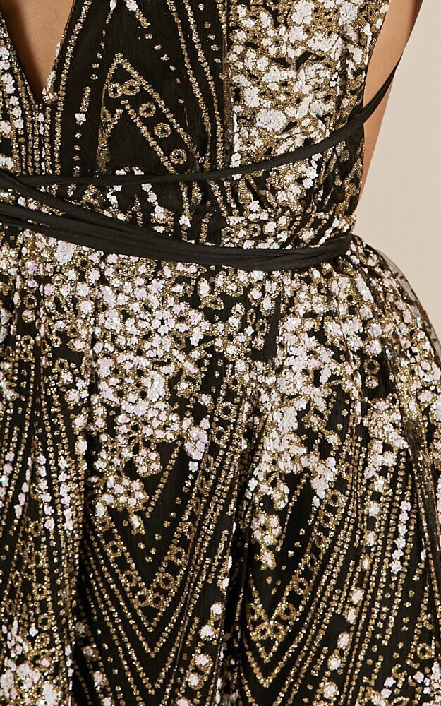 NEW YORK NIGHTS MAXI DRESS SEQUIN PLUNGE CROSS BACK DRESS in Black Showpo NZ