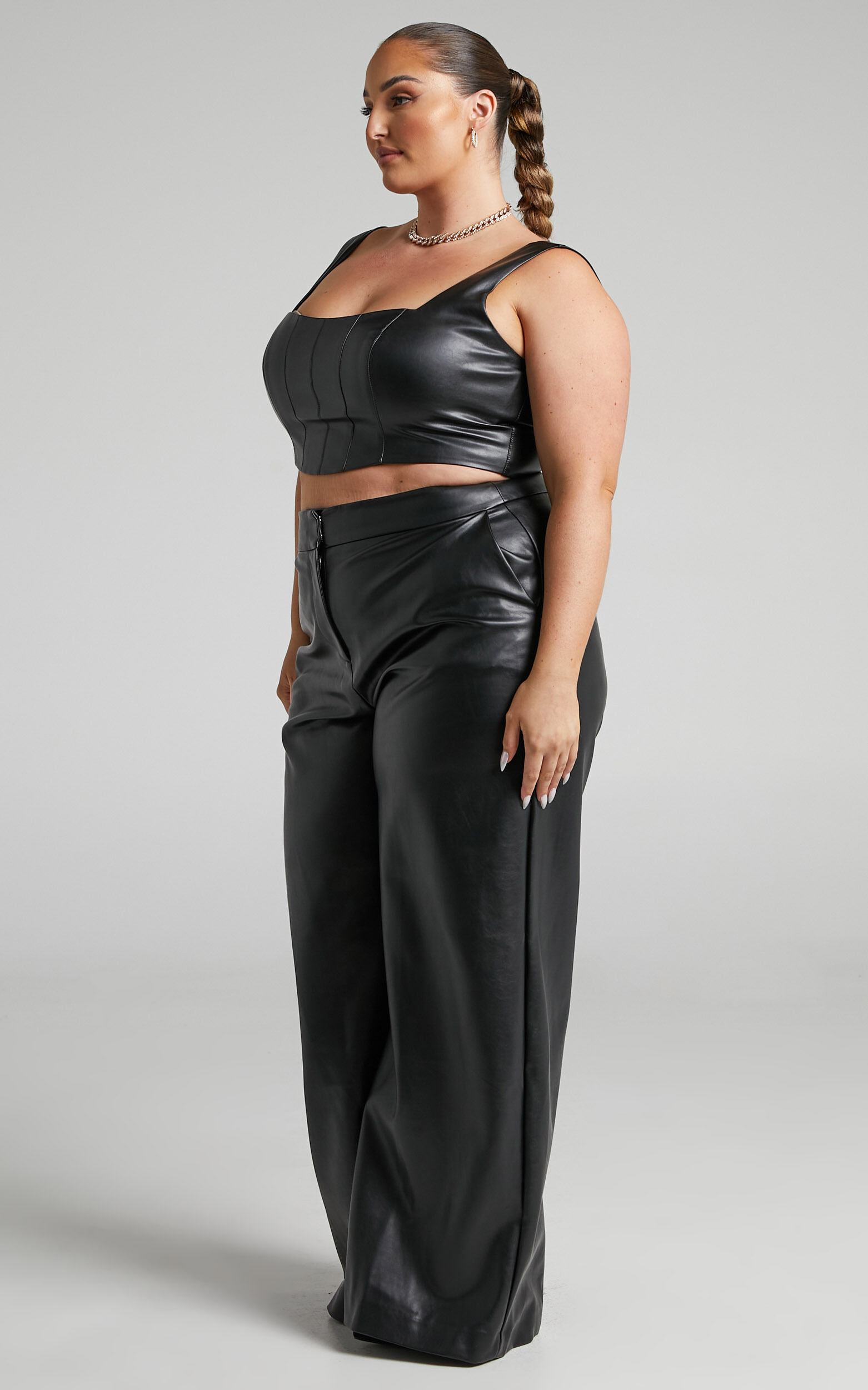 Plus size wide leg leather cheap pants