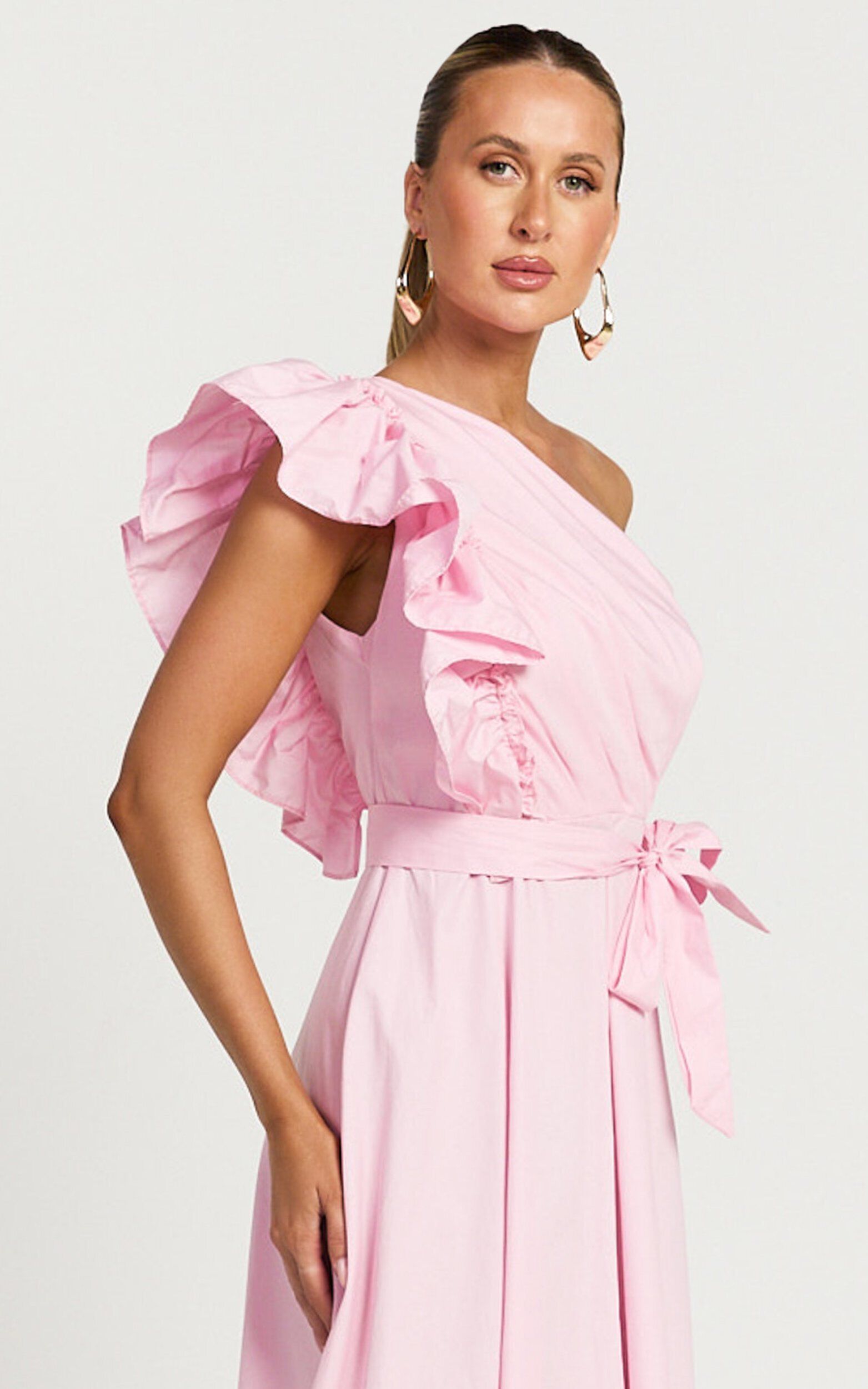 One shoulder belted midi dress new arrivals