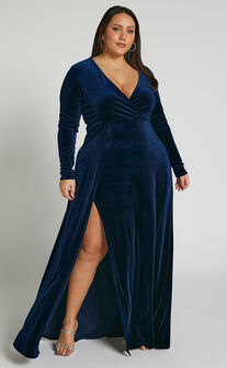 Sloane Maxi Dress - Long Sleeve Wrap Dress in Navy