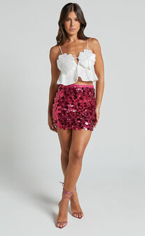 Alberta Top - Rhinestone Flower Detail Babydoll Crop in White
