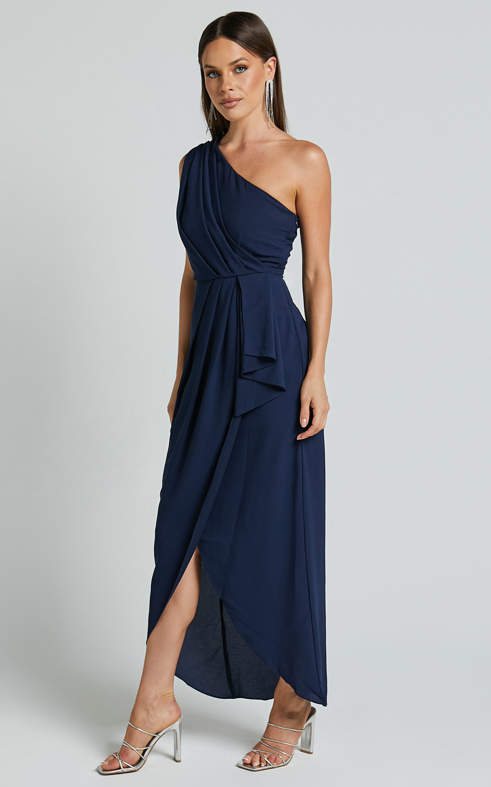 One shoulder wrap skirt midi dress 2025