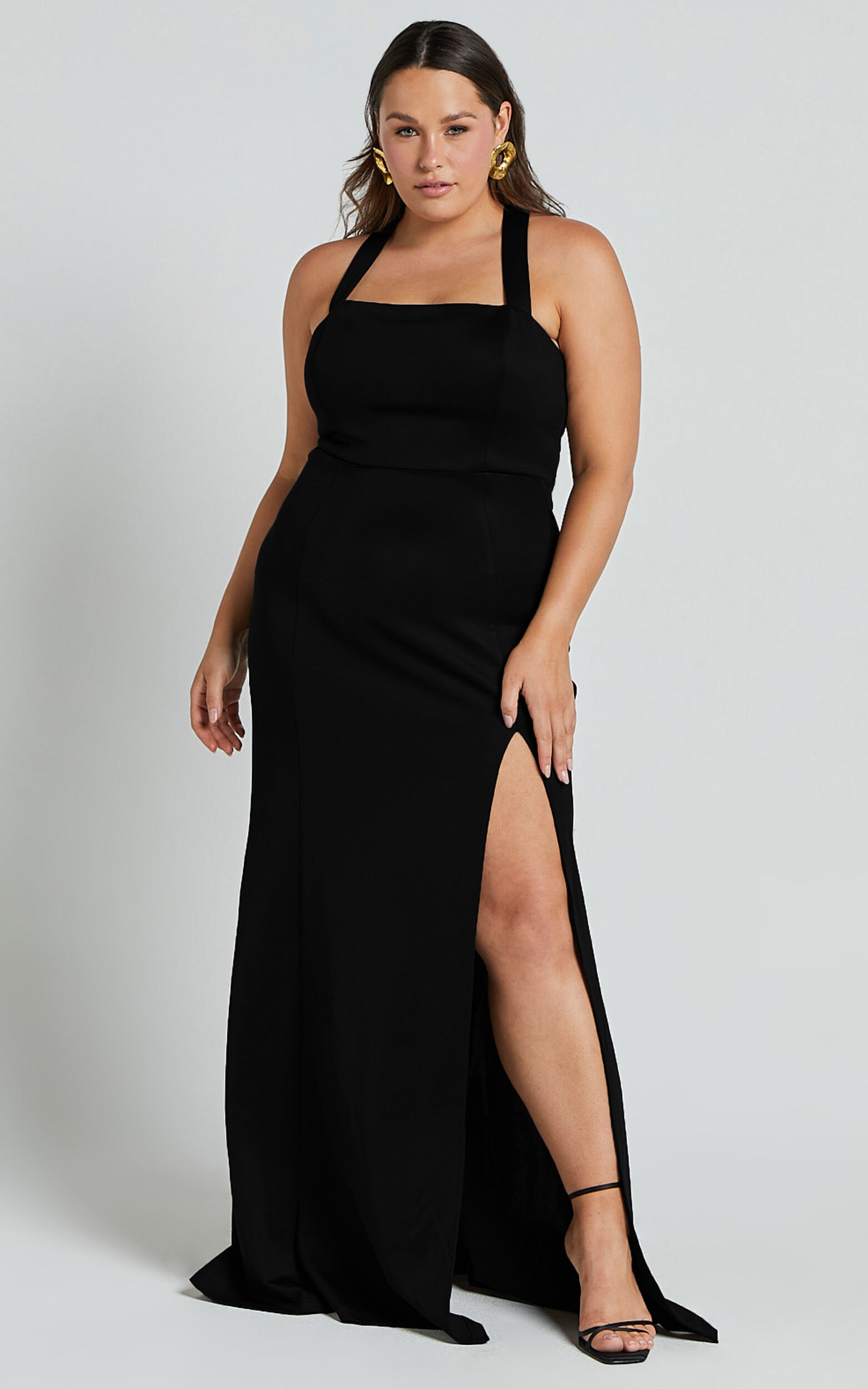 Long black straight dress clearance