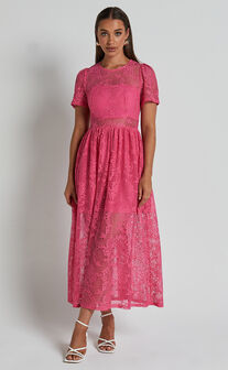 Leon Midi Dress - Short Sleeve Dress in Pink