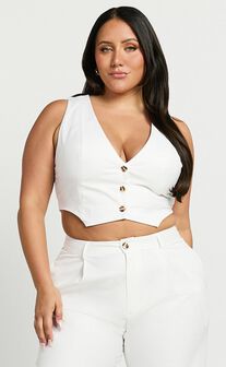 Izara Vest - V Neck Button Up Cropped Vest in Warm White