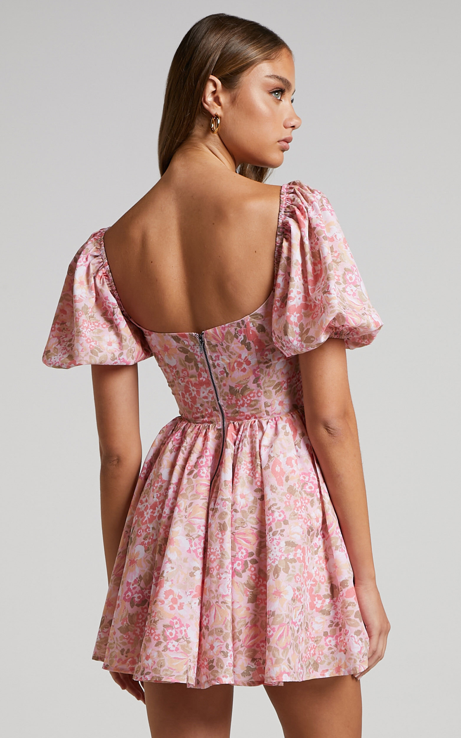 Phorchia Mini Dress - Fit and Flare Puff Sleeve Corset Dress