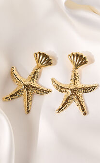 Tove Earrings - Large Star Shell Drop Statement Earrings in Gold