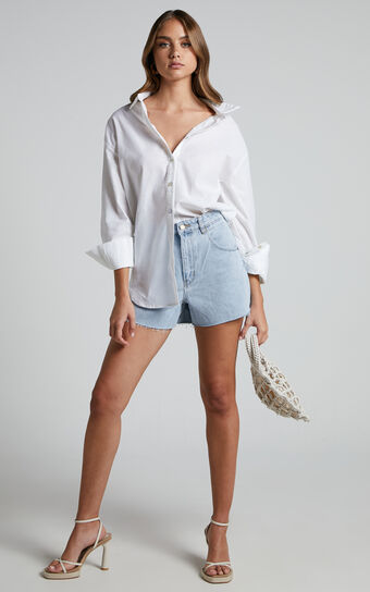Estella Shirt - Relaxed Button Up Shirt with Wide Cuff in White
