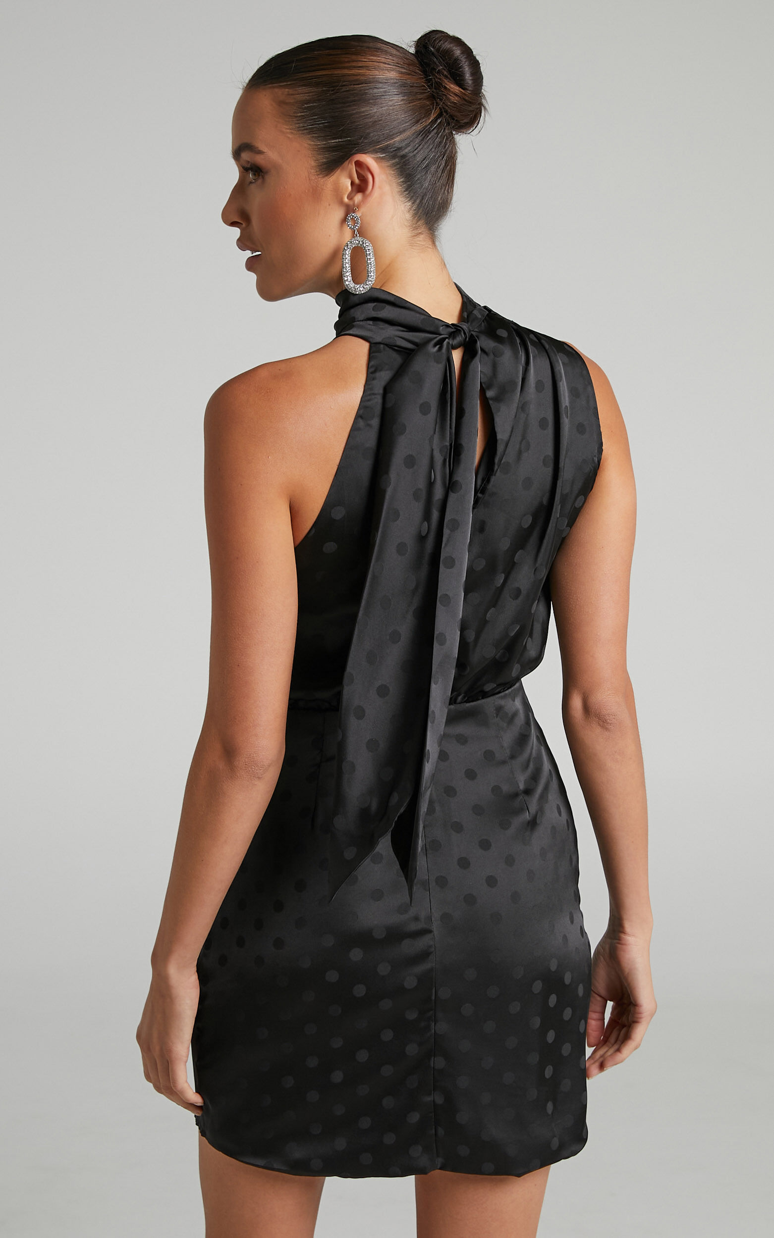 Rammey Mini Dress High Neck Draped Dress in Black Showpo USA