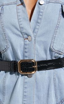 Mason Croc Square Buckle Belt in Black