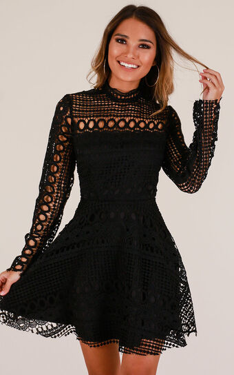 Made With Love Dress In Black Crochet