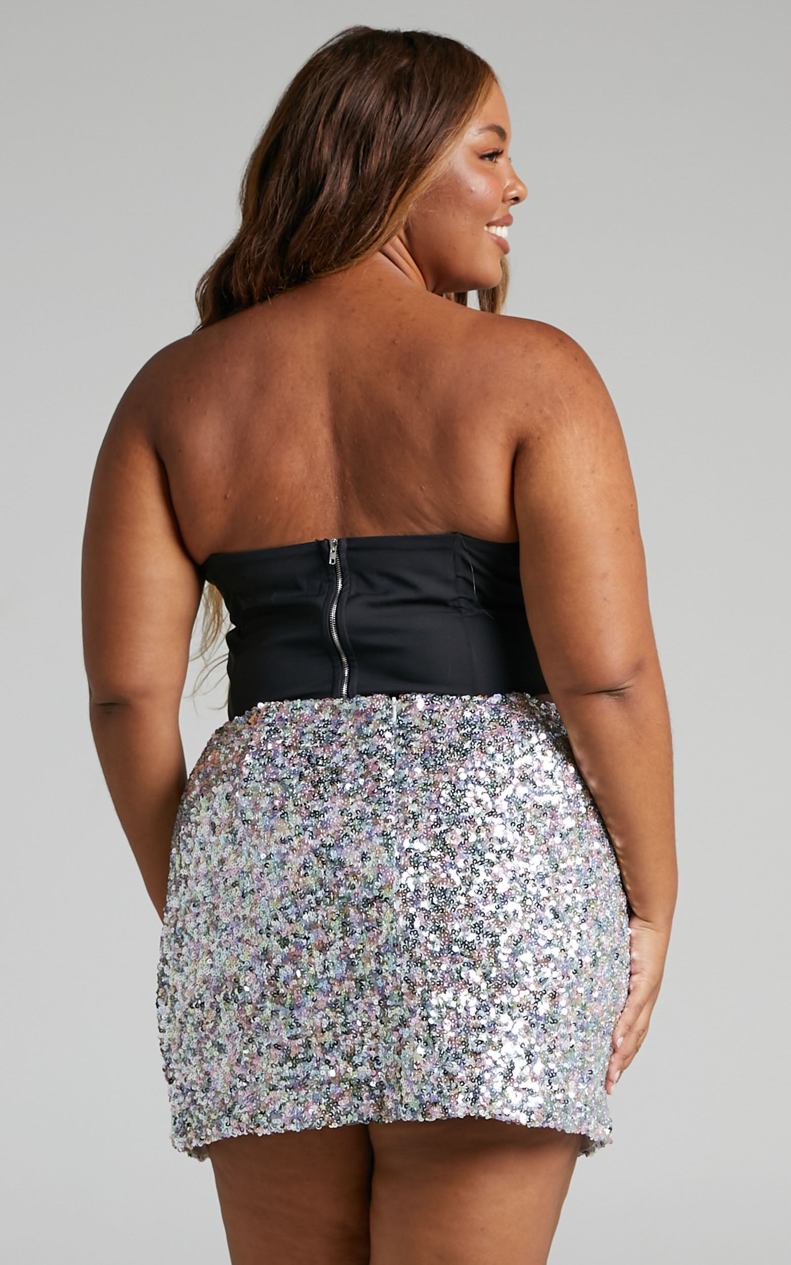Plus size silver sequin skirt online