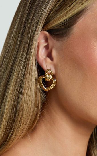 Velma  Earrings - Double Hoop Heart Earrings in Gold