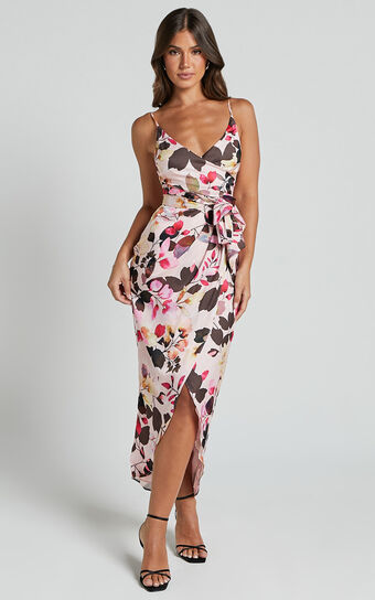 Maddison Midi Dress - Strappy Wrap Dress in Rosalind Print