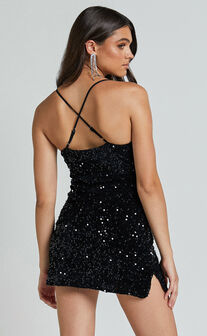 Salome Mini Dress - Bodycon Sequin Dress in Black