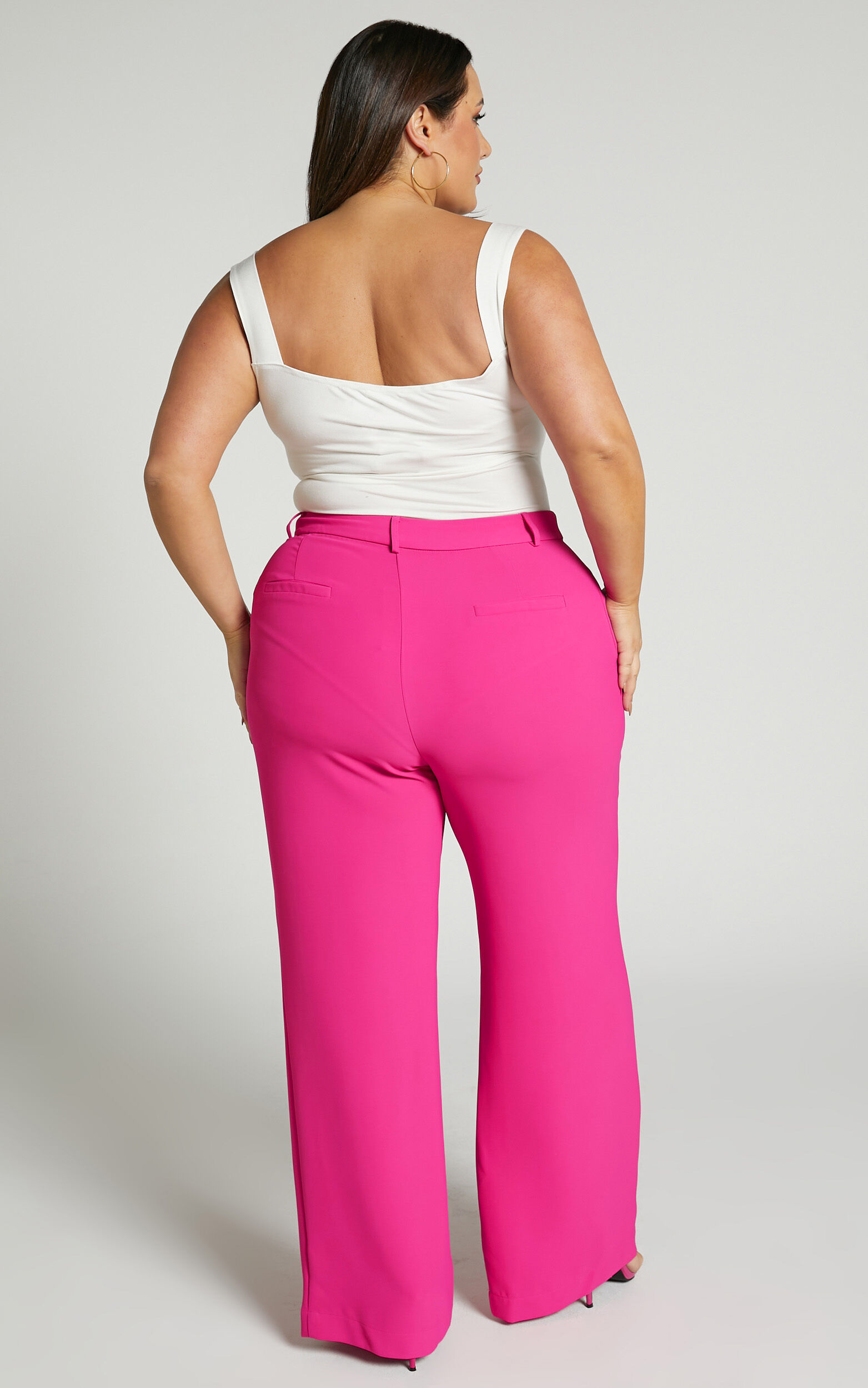Bright Pink Woven High Waisted Tailored Wide Leg Pants