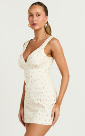 Amalea Mini Dress - Wide Strap Ruched Bust Dress in Lemon Floral | Showpo USA