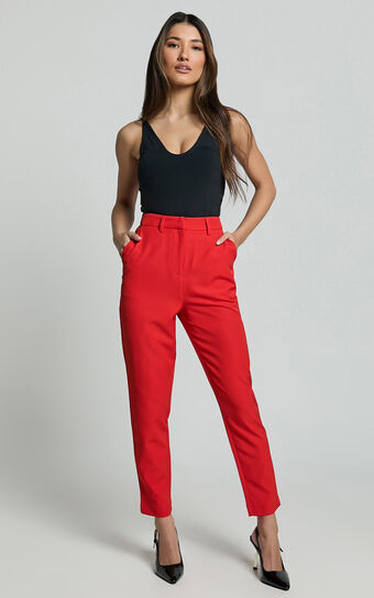 Hermie Pants - High Waisted Cropped Tailored Pants in Red