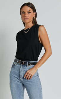 Gia Tee - High Neck Tshirt in Washed Black